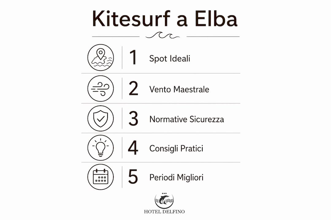 Scopri le tappe fondamentali del kitesurf all’Isola d’Elba con un’infografica chiara e coinvolgente.