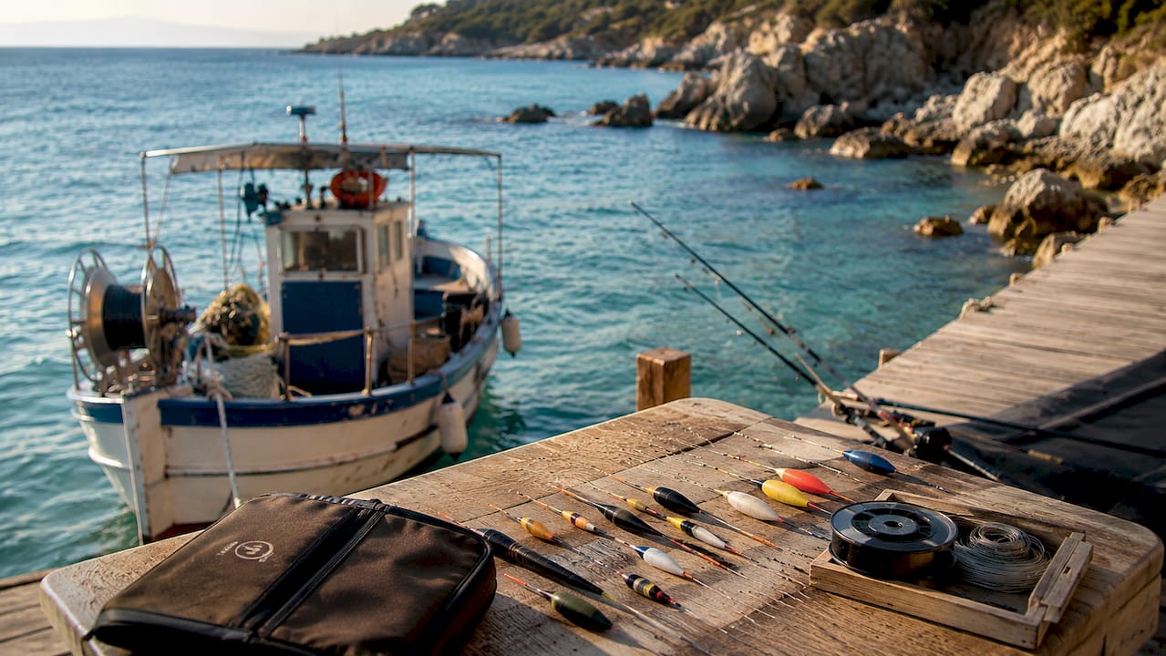 Tutto il necessario per la pesca all’inglese sul molo dell’Elba
