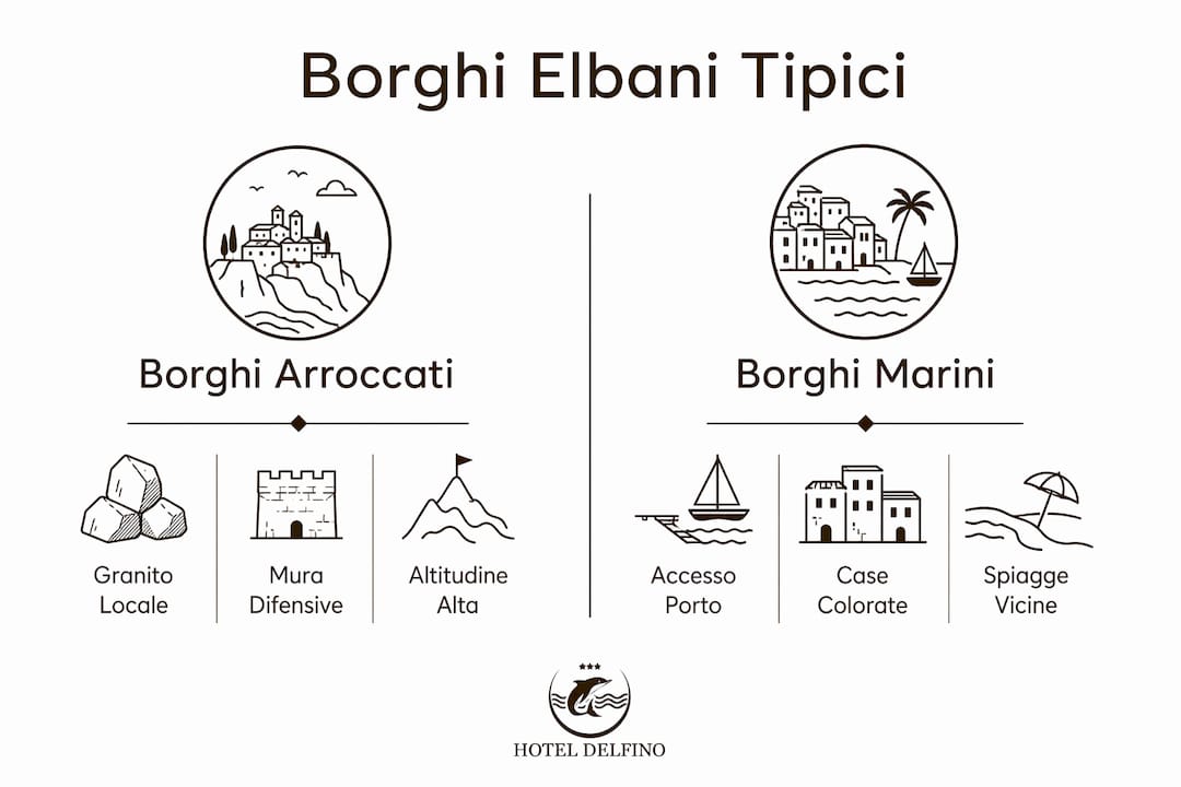 Infografica: le differenze tra i borghi collinari e quelli sul mare dell’Isola d’Elba